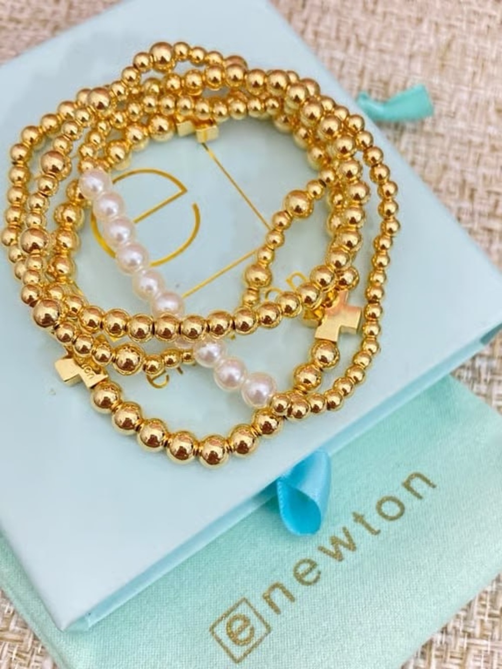 Newton Gold Bead and Pearl Multi-Strand Bracelet Set